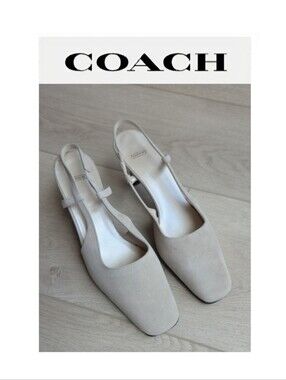New {Coach} Beige Suede Slingback Heels Size 8